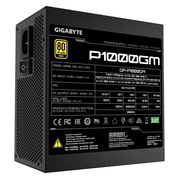 1000W - GIGABYTE GP-P1000GM MODULAR POWER SUPPLY 80 PLUS GOLD - Imagen 3