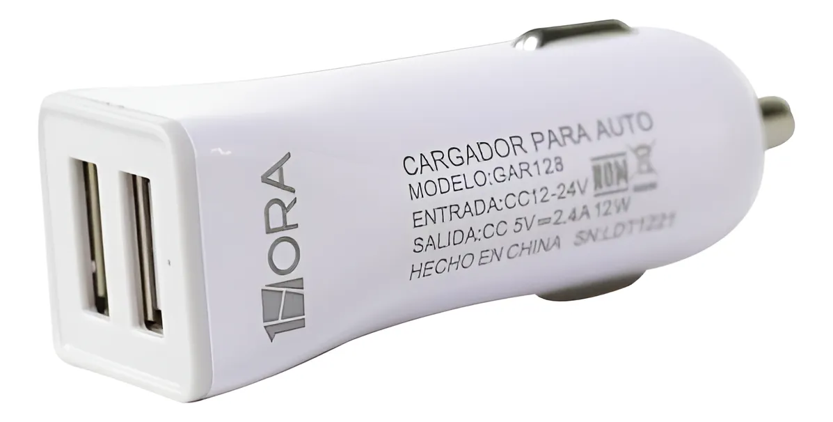 GAR128 - 1HORA CARGADOR AUTO DOBLE, CARGA RAPIDA, 2.4AMP USB NO INCLUYE CABLE