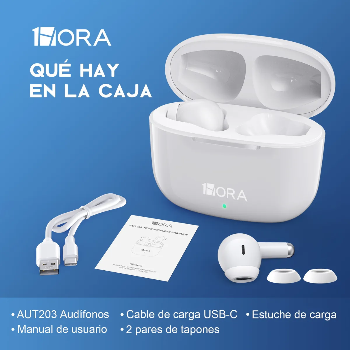 AUT203B - 1HORA AURICULAR IN-EAR INALAMBRICOS, TWS BLUETOOTH 5.3 TIPOC C/MICROFONO - Imagen 3