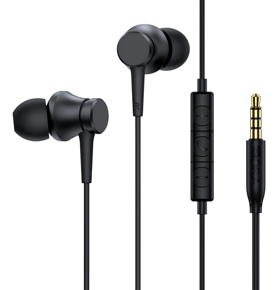 AUT111 - 1HORA AURICULARES ALAMBRICOS METAL IN-EAR 3.5MM NEGRO