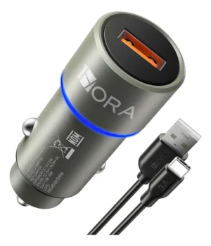 GAR116 - 1HORA CARGADOR AUTO CARGA RAPIDA, 3AMP C/CABLE 1M USB - TYPE C