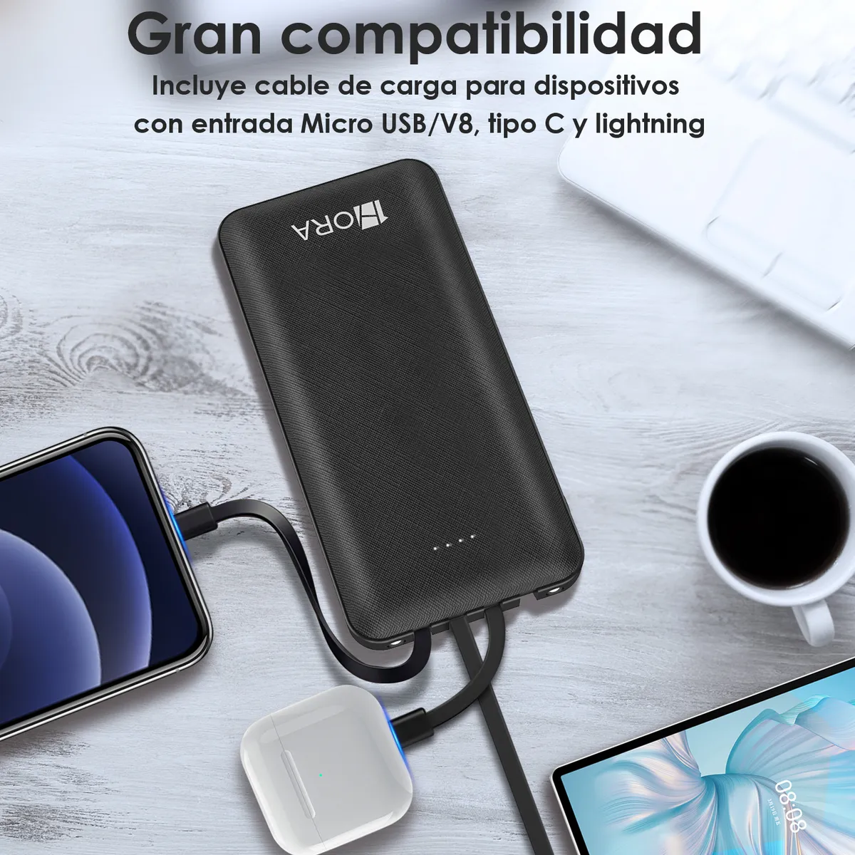 GAR148N - 1HORA BATERIA PORTATIL CARGA RAPIDA 10000MAH 2.1AMP 4 CABLES INCLUIDOS - Imagen 2