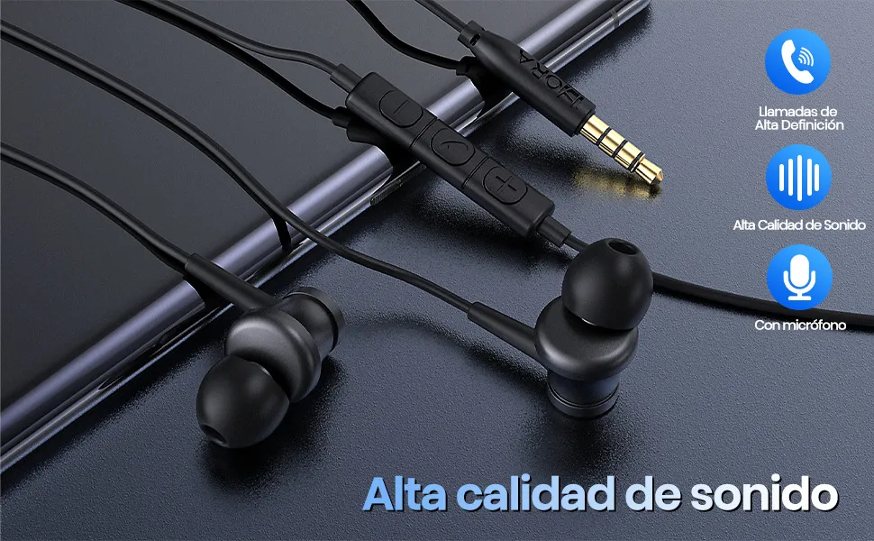 AUT111 - 1HORA AURICULARES ALAMBRICOS METAL IN-EAR 3.5MM NEGRO - Imagen 2