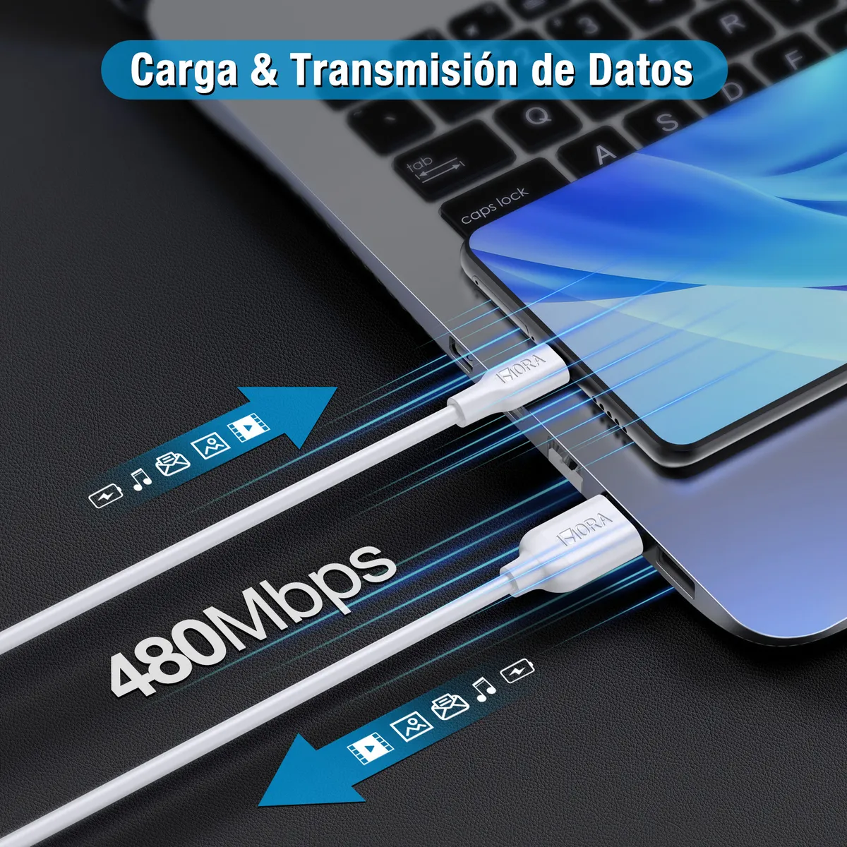 CAB236B - 1HORA CABLE USB A MICROUSB (V8), 2.1AMP, 1METRO - Imagen 4