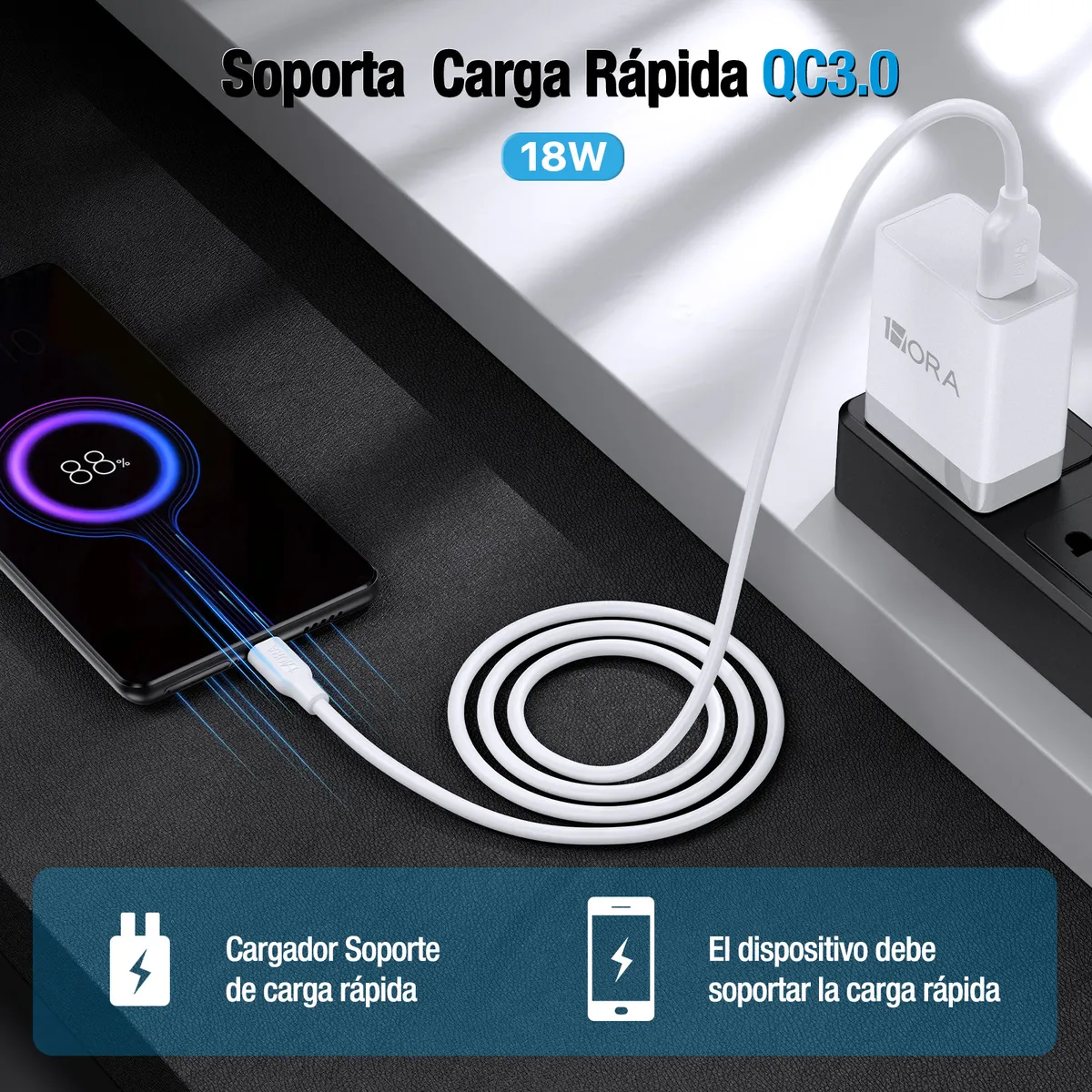 CAB245B - 1HORA CABLE USB A MICROUSB (V8), 2.1AMP, 2METROS - Imagen 6