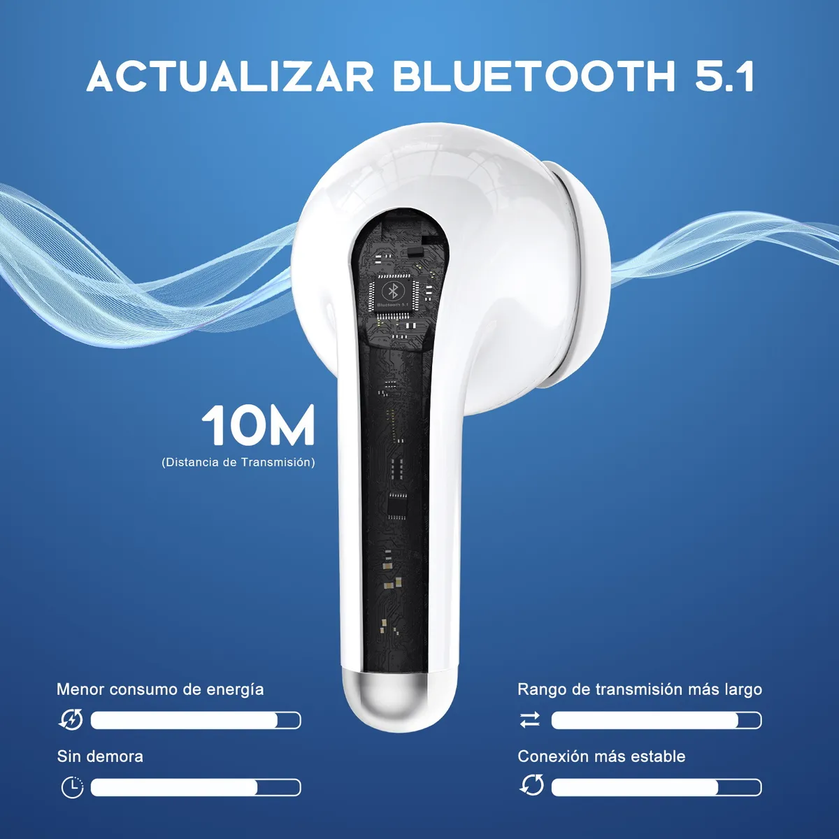 AUT203B - 1HORA AURICULAR IN-EAR INALAMBRICOS, TWS BLUETOOTH 5.3 TIPOC C/MICROFONO - Imagen 6