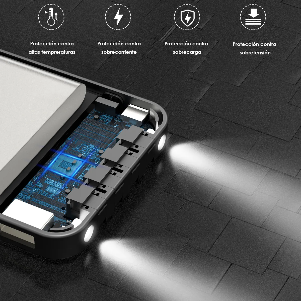 GAR148N - 1HORA BATERIA PORTATIL CARGA RAPIDA 10000MAH 2.1AMP 4 CABLES INCLUIDOS - Imagen 4