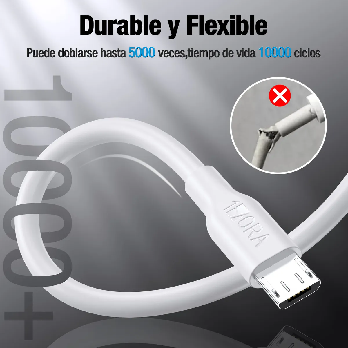 CAB245B - 1HORA CABLE USB A MICROUSB (V8), 2.1AMP, 2METROS - Imagen 3