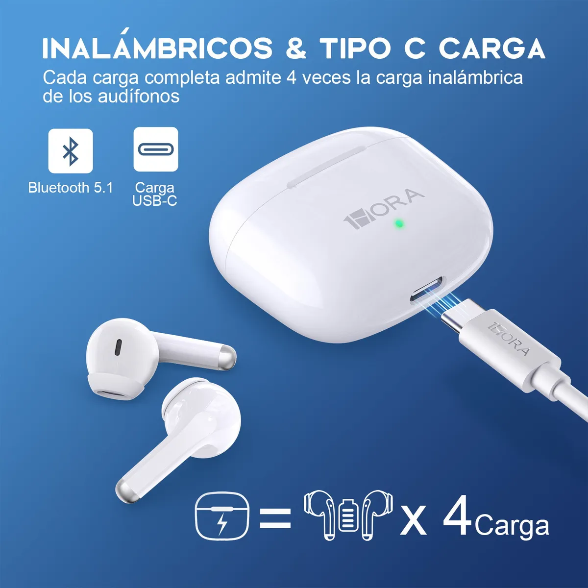 AUT203B - 1HORA AURICULAR IN-EAR INALAMBRICOS, TWS BLUETOOTH 5.3 TIPOC C/MICROFONO - Imagen 2