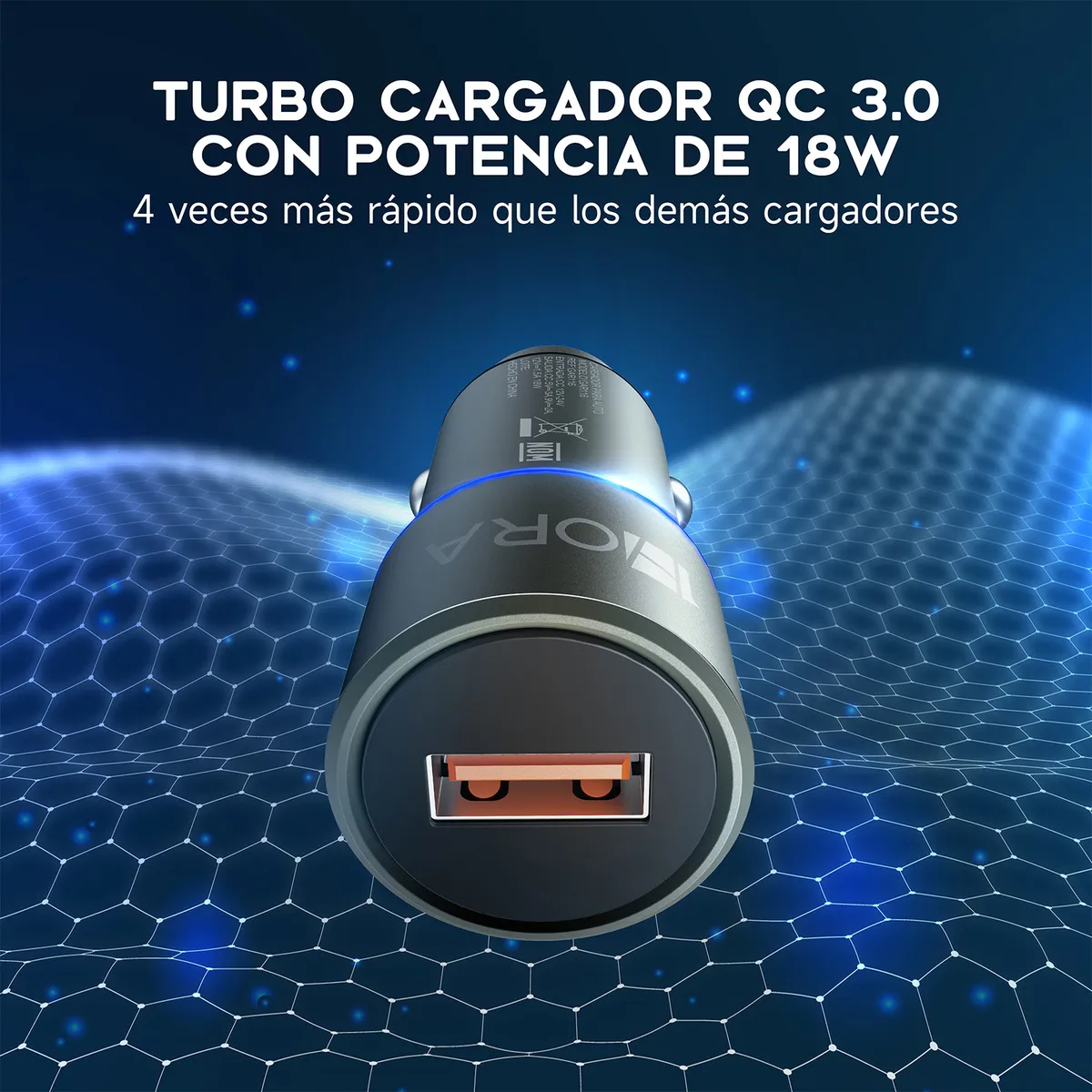 GAR116 - 1HORA CARGADOR AUTO CARGA RAPIDA, 3AMP C/CABLE 1M USB - TYPE C - Imagen 3