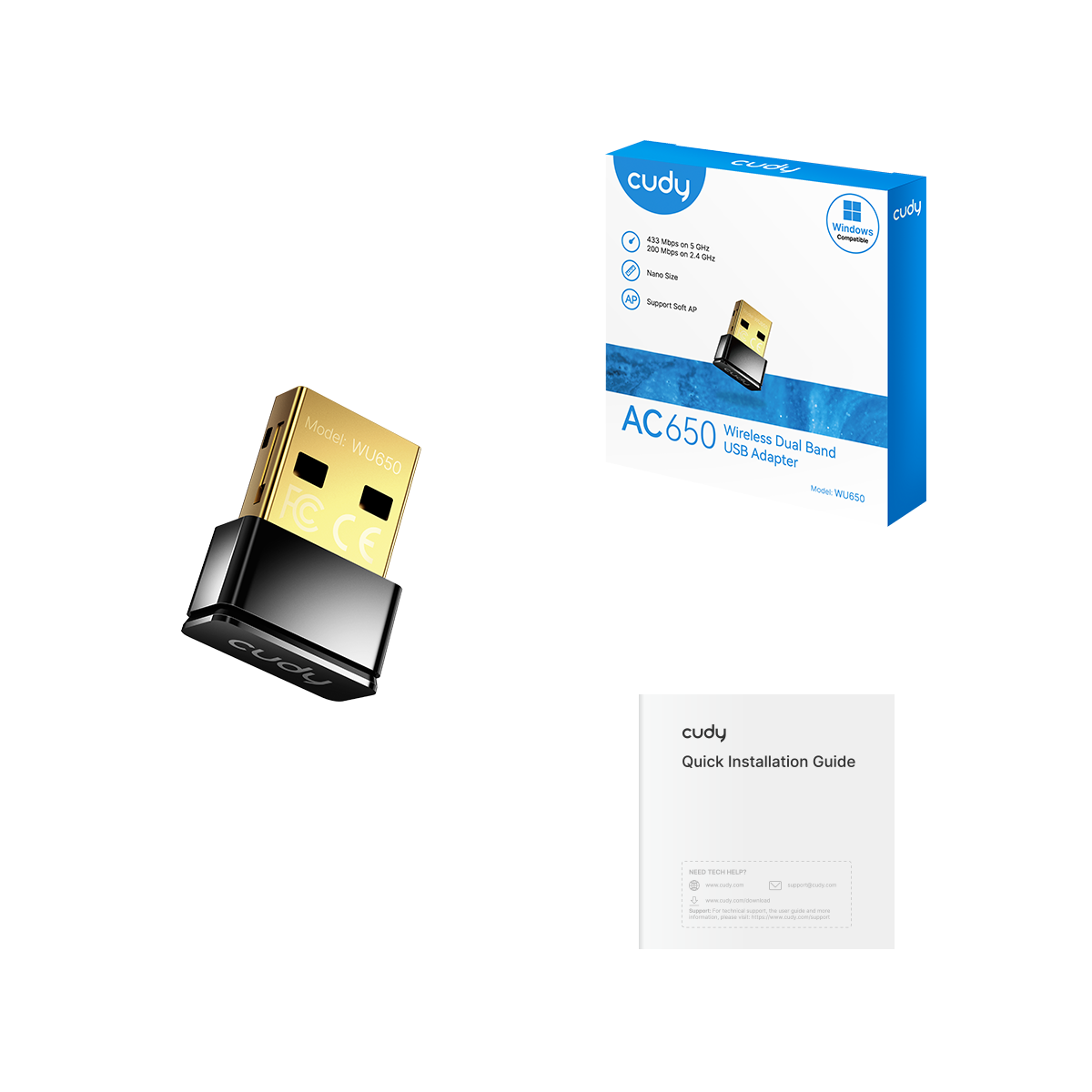 WU650 - CUDY AC650 WIRELESS DUAL BAND USB ADAPTER - Imagen 3