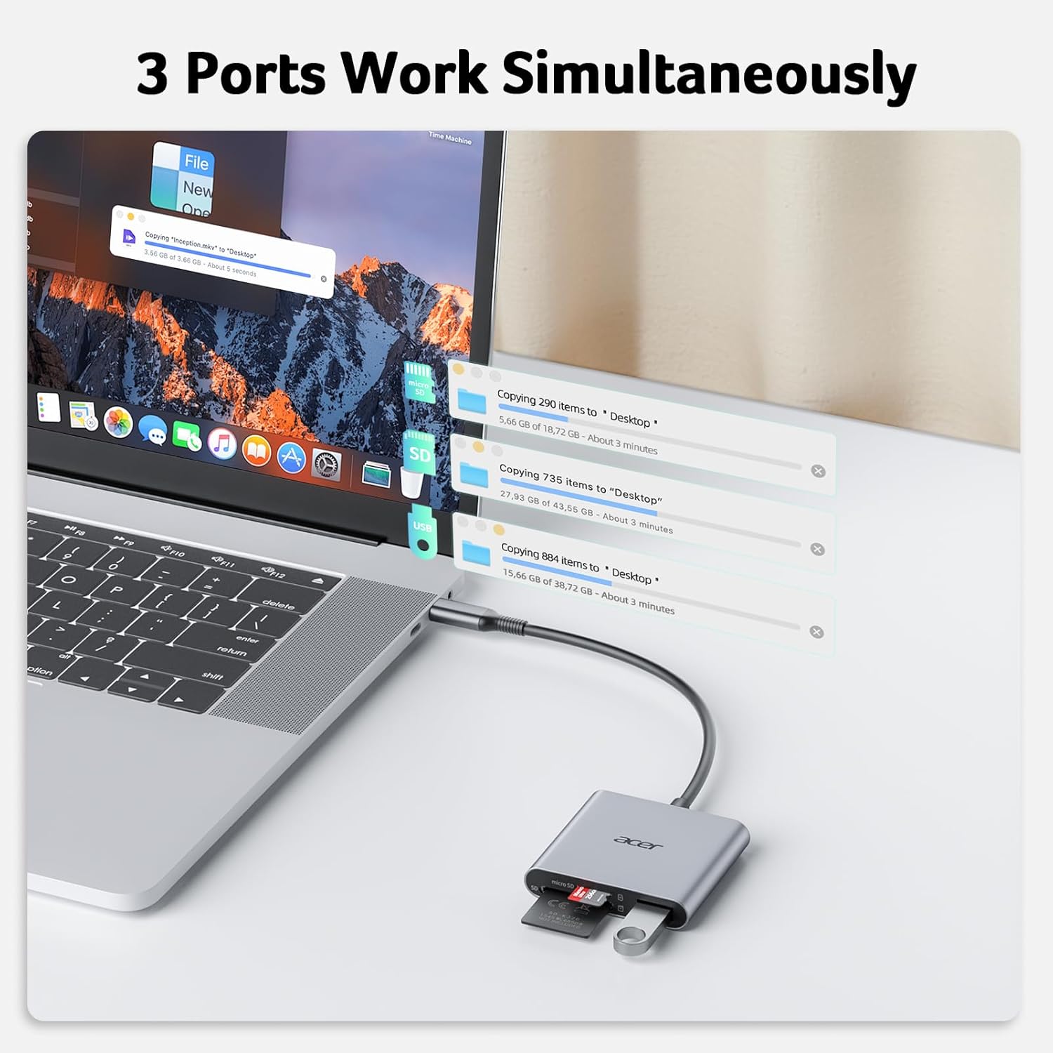 ODK4H0 - ACER 3 IN 1 USB-C SD CARD READER - Imagen 3