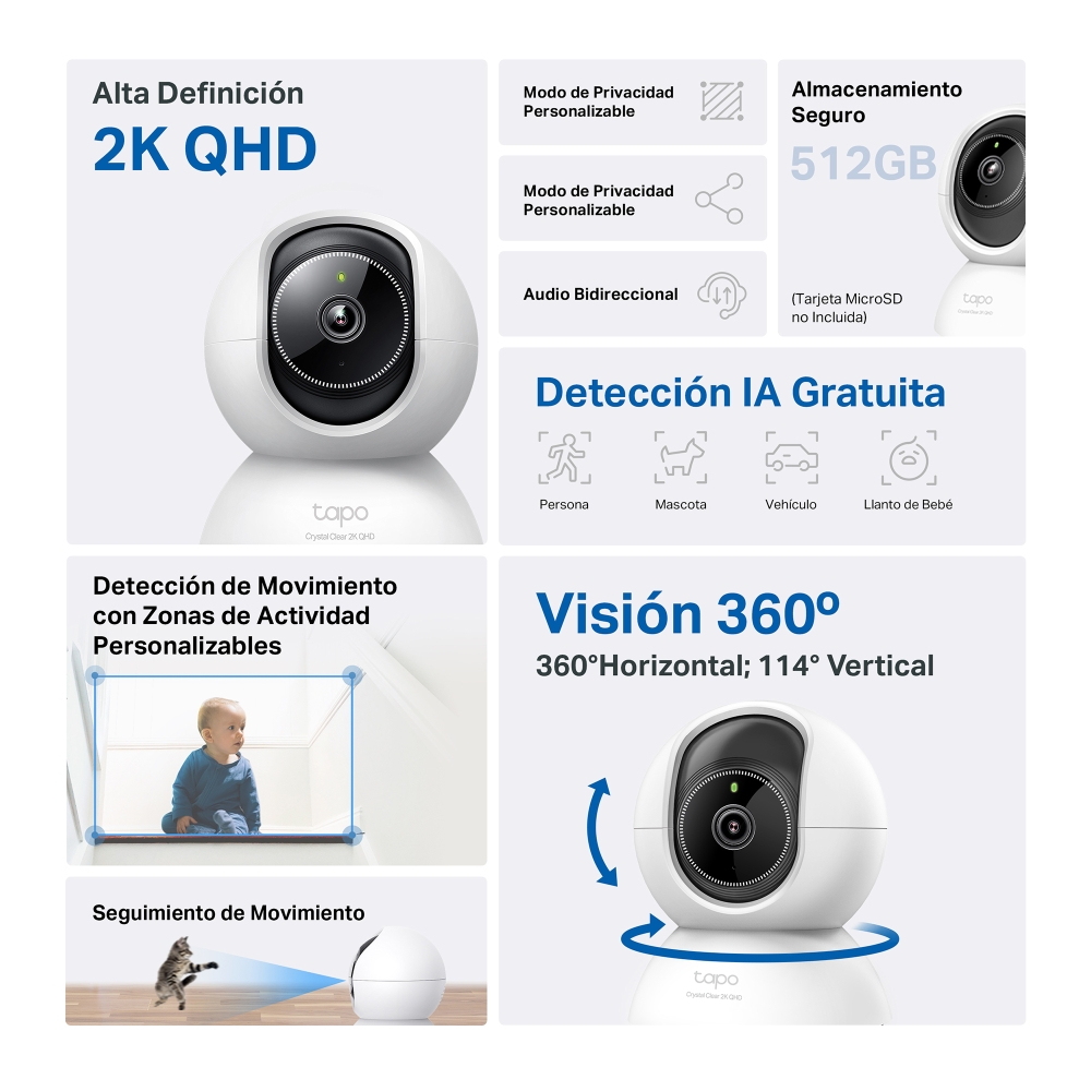 C220 - TP-LINK TAPO PANT/TILT AI HOME SECURITY WI-FI CAMERA - Imagen 2